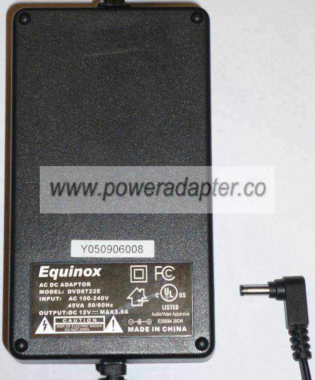 EQUINOX DVD722E AC ADAPTER 12V 3A POWER SUPPLY